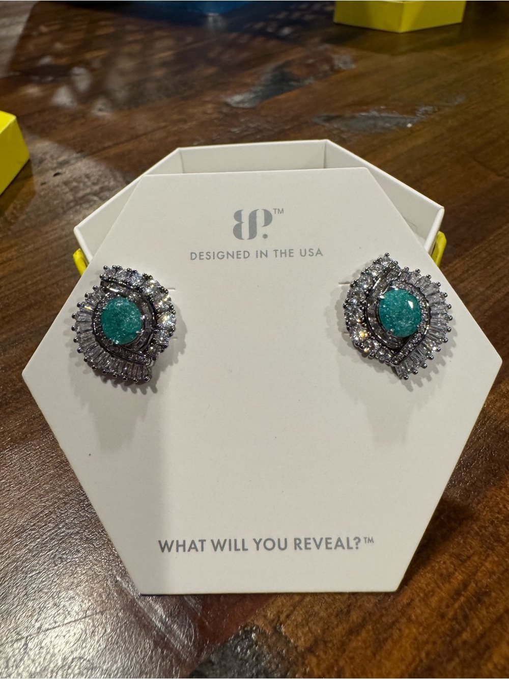 Teal Crystal Halo Stud Earrings by DP - Sparkling Statement